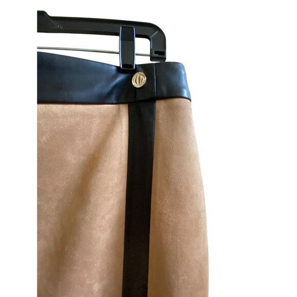 Ivanka Trump Faux Suede Camel Pencil Skirt With Faux Leather Trim Size 14 - Picture 3 of 5
